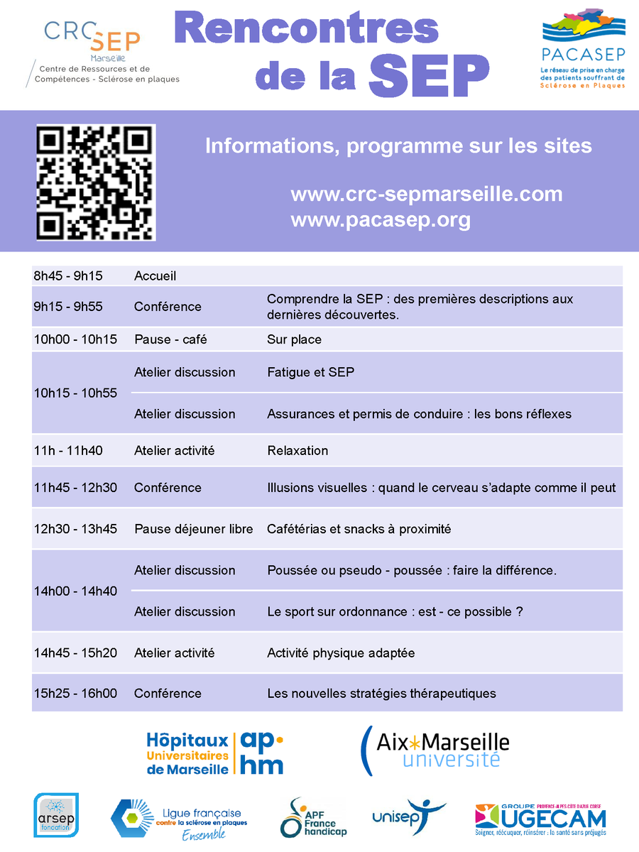 aphm_actu's tweet photo. 📅 14 juin - Journée d’Information sur la #ScléroseEnPlaques à l’Espace Éthique PACA Corse, Timone 1. Rejoignez-nous pour des conférences et ateliers enrichissants. Détails et programme complet : https://t.co/tPguQr6r5H #SEP #Santé #Marseille #APF #Ligue #ARSEP https://t.co/VQCXucy01h