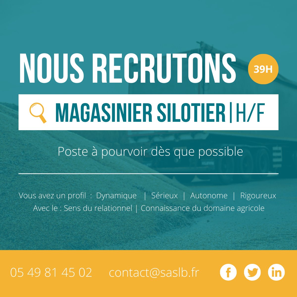 NOUS #RECRUTONS au poste de Magasinier Silotier
Contactez-nous !

▶️lamybienaime.fr/nous-rejoindre…