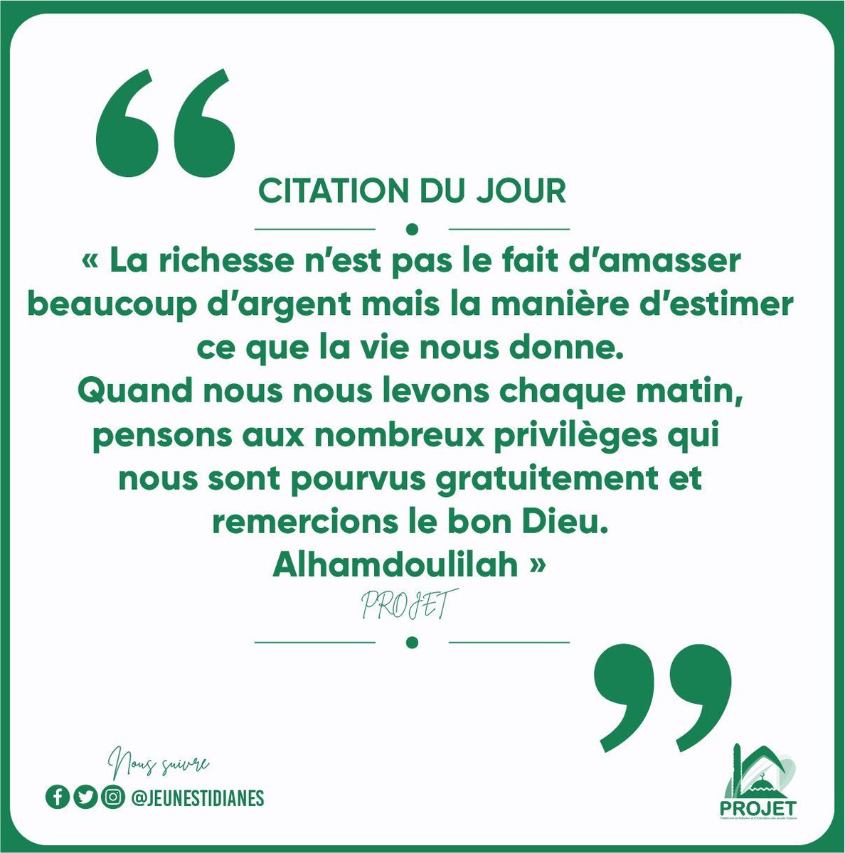 jeunestidianes's tweet photo. Dire "ALHAMDOULILAH", n'est il pas le plus grand acte d'adoration ?
Ne sommes nous pas créés pour adorer notre seigneur, jouir de ses bienfaits et être reconnaissant en toute situation ?
#PROJET #Textedemotivation #Tidianya #Muslim #Jeunestidianes #Tivaoune #Allah #Dieu https://t.co/B8sLq3Xrth