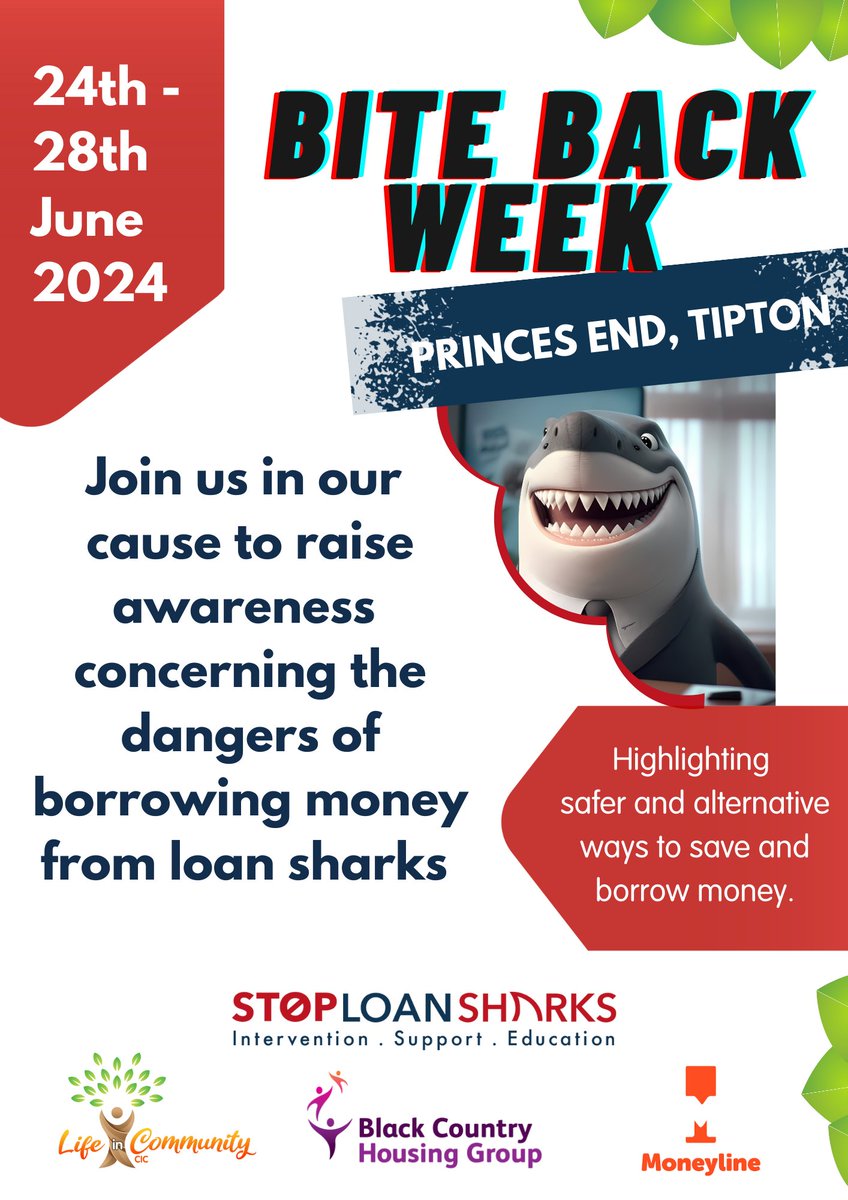 #PrincesEnd #Tipton #Sandwell
Only 2 weeks 2 go b4 #BiteBackWeek with <a href="/SLSEngland/">Stop Loan Sharks England</a> @BCHousingGroup &amp; <a href="/moneyline_uk/">Moneyline</a> 
If u want 2 know more about staying safe from #loansharks &amp; accessing #fair &amp; #affordable credit
then this is 4 U.
<a href="/SCVOSandwell/">SCVO</a> @Q3Tipton <a href="/asdaTipton/">community champion</a> <a href="/DarrylMagher/">Darryl Magher 🔱</a>