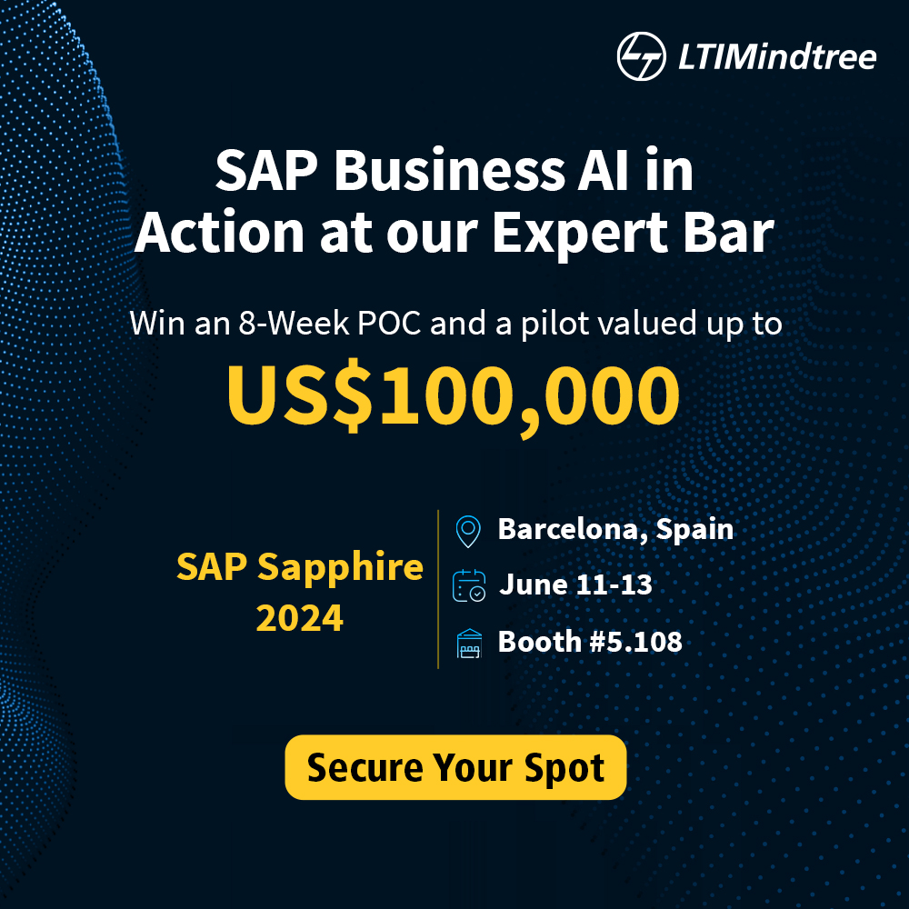 ltm_ofcl's tweet photo. Step into the future with #LTIMindtree at #SAPSapphire 2024 in #Barcelona, June 11-13! Join our #SAPBusinessAI challenge and win up to US$100,000💰 Secure your spot now: https://t.co/Unerc1DjQp 

#TimelessEnterpriseWithSAP #SAPBusinessAI @SAP https://t.co/EiTvh3LAKX