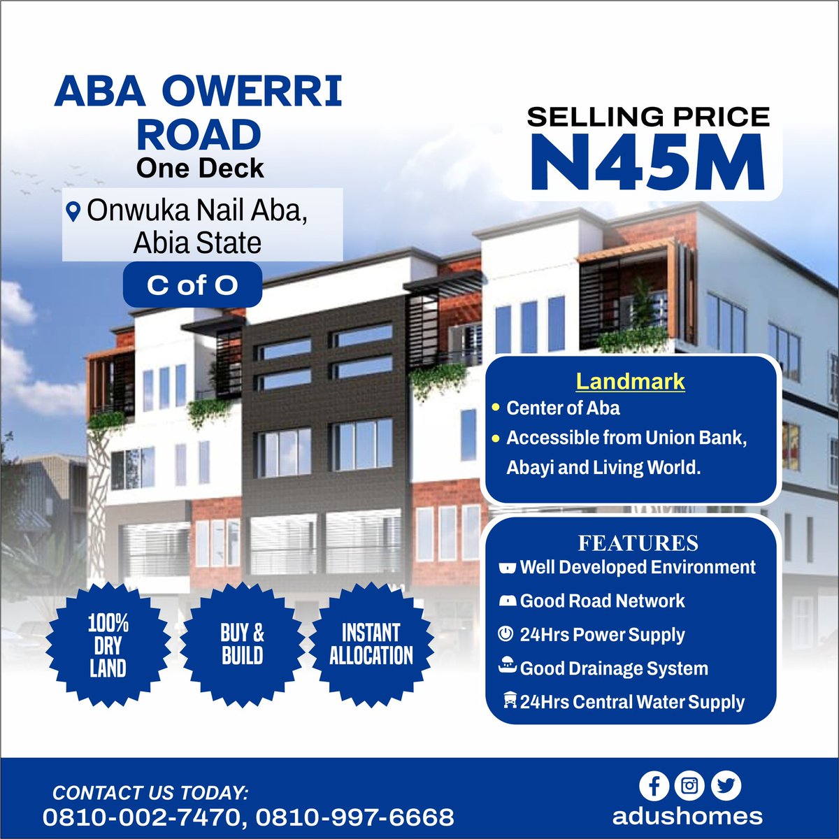 AdusHomes's tweet photo. Exciting news from ADUS HOMES!!!
We bring you amazing properties for sale in the EASTERN part of Nigeria : ABA, OWERRI, ENUGU &amp; ANAMBRA.

We have carefully listed these amazing offers just for you all our esteemed clients and future clients. https://t.co/7TZRCzSRGP