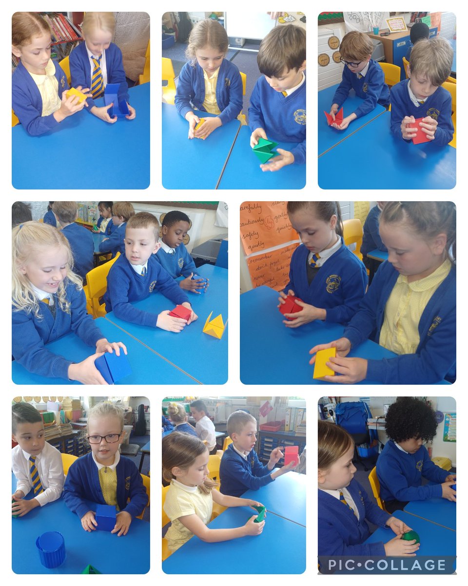 JamesBrindleyPS's tweet image. Year 2 have been investigating 3D shapes in Maths this morning and have found out that the faces of 3D shapes are actually 2D shapes! #mathsinvestigation #practicallearning