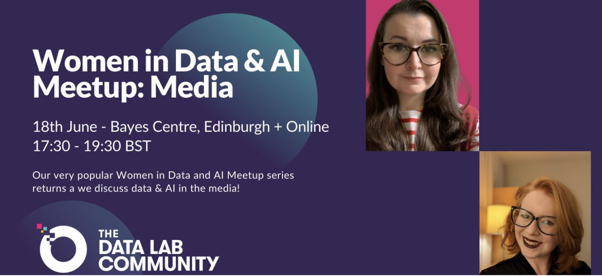 EPCC (@epcced) on Twitter photo Women in Data & AI Meetup <a href="/TDLCommunity/">The Data Lab Community</a> : 18 June, <a href="/BayesCentre/">Bayes Centre</a>, Edinburgh.
Join Lesley-Anne Kelly (Head of Data Journalism, DC Thomson) & Rachel Close (Senior Responsible AI Manager, BBC) as they share their experiences of data & AI in the media.
community.thedatalab.com/events/147549 Women in Data & AI Meetup <a href="/TDLCommunity/">The Data Lab Community</a> : 18 June, <a href="/BayesCentre/">Bayes Centre</a>, Edinburgh.
Join Lesley-Anne Kelly (Head of Data Journalism, DC Thomson) & Rachel Close (Senior Responsible AI Manager, BBC) as they share their experiences of data & AI in the media.
community.thedatalab.com/events/147549