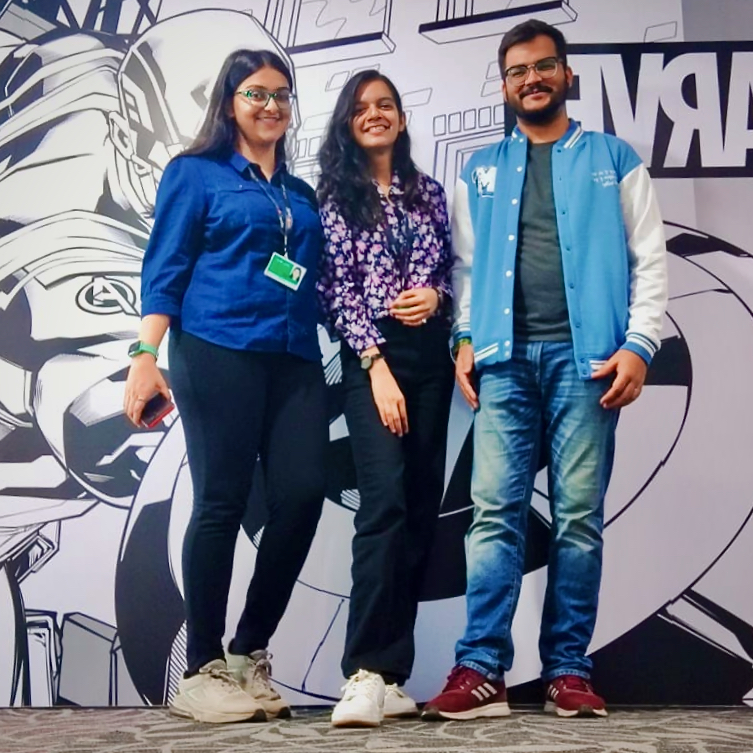 JioStar's tweet photo. 💻 Lights Camera Work Pose 📷
Meet our interns from the Mumbai office, the ones who balance posing and getting work done perfectly! 

In the picture: Saloni Kaveri, Apurva Jain, Kartik Sharma Bhattacharya
 
#SummerInterns #BeAPartOfTheStory #LifeAtDisneyStar https://t.co/5BQhonO6rw