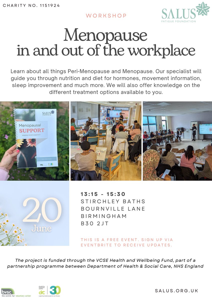 Salus101's tweet photo. We are really looking forward to coming to @stirchleybaths once gain to deliver our free workshop.
Thursday, 20th June 2024 13:15 - 15:30 BST
https://t.co/UAwH5Bzcv0

@SellyOakNNS 
#womenhealth #menopause https://t.co/A0TjtwTBuc
