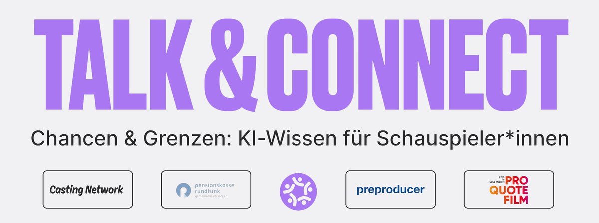 PreProducer's tweet image. Die neue Webinarreihe Cast &amp;amp; Connect von Casting Network bietet Einblicke in KI-relevante Themen für Berufsgruppen der Film- und Fernsehbranche. Wir freuen uns, die Reihe unterstützen zu dürfen. Termine sind der 12., 19., und 26. Juni.
casting-network.de/Offener-Bereic…