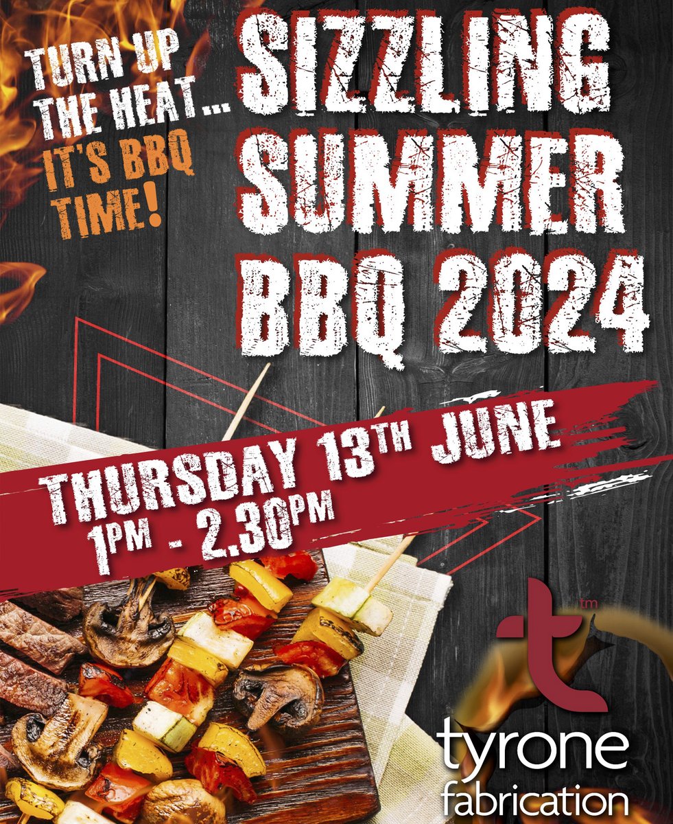 Pity we cannot guarantee the sun, given the country we live in, but we can definitely guarantee a very tasty BBQ for all our hard-working Tyrone Fabrication STAFF this week!

It's on Thurs 13th, 1 - 2.30pm at Ballygawley

Fingers crossed everyone for a dry &amp; sunny event🫰

Enjoy!