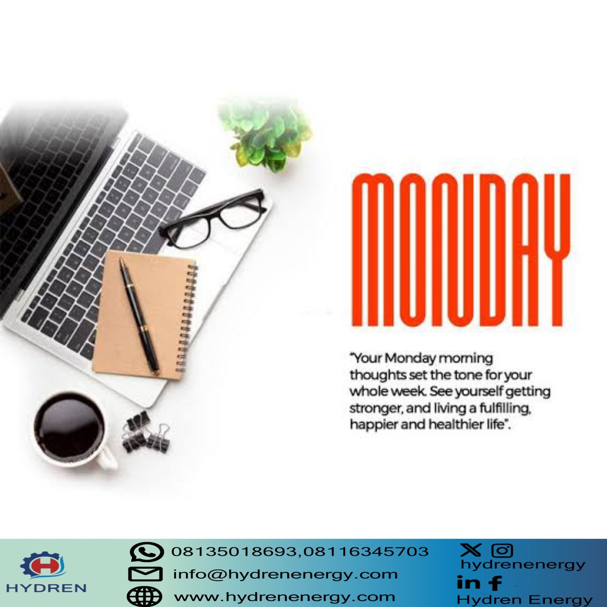 hydrenenergy's tweet photo. Kickstart your week with purpose and enthusiasm! Wishing you a productive and fruitful week ahead.
#MondayMotivation  #mondaymorning #MondayVibes #MotivationalMonday #newweek https://t.co/pPjzZM64fF