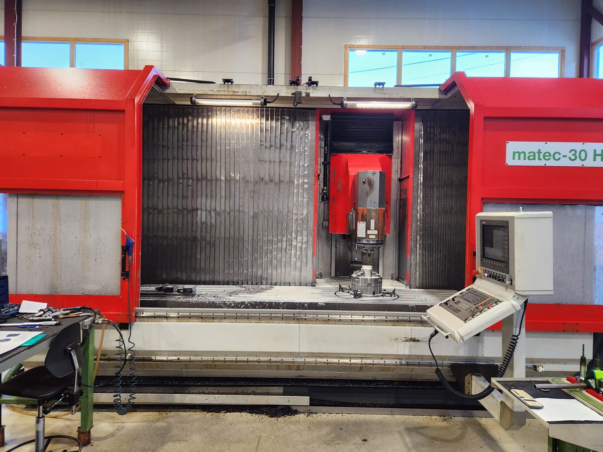 mach4metal's tweet image. 5-axis CNC machine (VMC)MATEC 30 HV X - Travel:                  3000mm
Y 800mm
Z 800mm
A -105°
B +105°
Table L 3500mm
Table W 830mm
Table  Ø 600mm
Feed rate X 48000mm/min.
Power on spindle 16kW
Speeds / ranges 18000Rpm
ATC  48
Coolant  
#mach4metal #matec