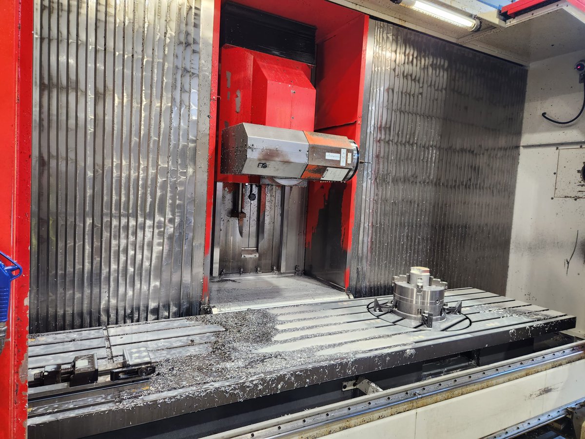 mach4metal's tweet image. 5-axis CNC machine (VMC)MATEC 30 HV X - Travel:                  3000mm
Y 800mm
Z 800mm
A -105°
B +105°
Table L 3500mm
Table W 830mm
Table  Ø 600mm
Feed rate X 48000mm/min.
Power on spindle 16kW
Speeds / ranges 18000Rpm
ATC  48
Coolant  
#mach4metal #matec