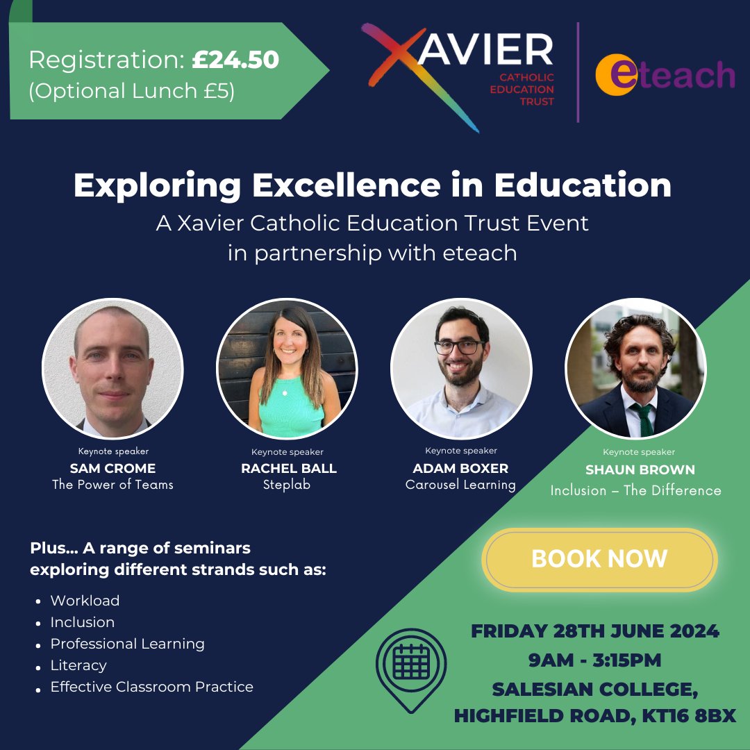 Join Eteach in exploring excellence in education. Register for the Xavier Catholic Education Trust event on Friday, 28th June at Salesian College, Highfield Road, KT16 8BX.

Register now: loom.ly/QYg75cs