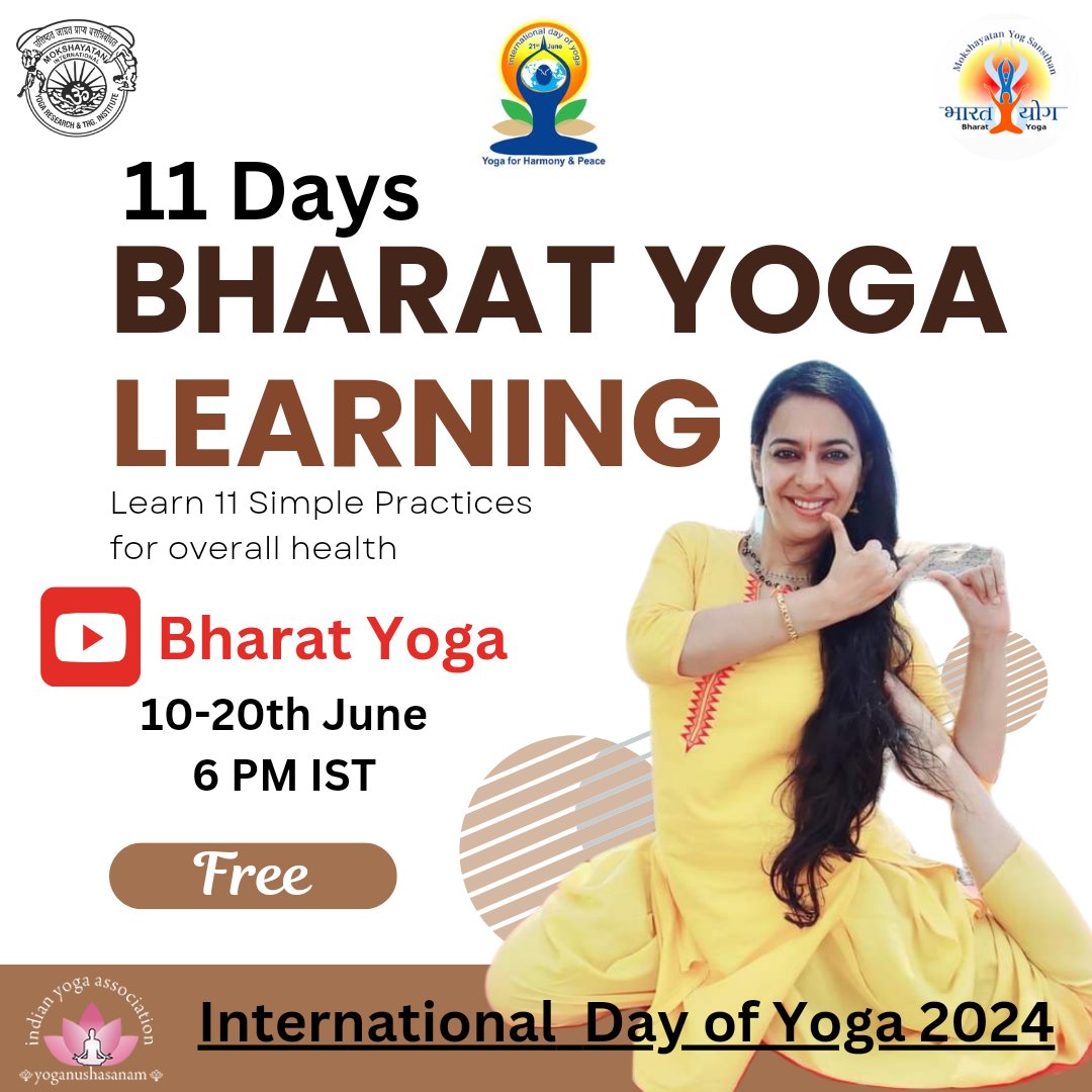 bharatyogaa's tweet photo. To mark #InternationalDayOfYoga #BharatYoga is coming up with :
🧘 : 11 Yogic Practices for over all health at #BharatYoga @YouTube
🤸 : 11 Essential #BharatYoga #Gatis at #BharatYogaEnglish #YouTube
🤔 : Bharat Yoga Quiz at all #BharatYoga platforms
#BharatYoga #FreeYoga https://t.co/17Yl332qNJ