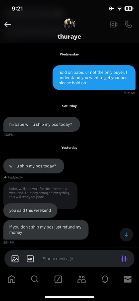 rimadepoon's tweet photo. Here is the conversation. 

You should know how to read first. 

Demanding mo masyado, cinancel mo tas gusto mo full refund are you okay?

Are you blind? do you know how to read first? 

Weird intl. buyer. No rush shipping gusto mo prio ka? are u okay? https://t.co/8SMWTB3Wpw