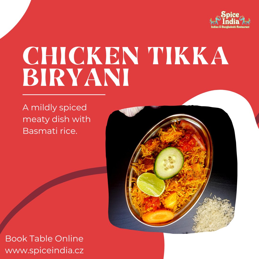 SpiceIndiaCZ's tweet photo. Experience the irresistible flavors of Chicken Tikka Biryani – tender meat and fragrant Basmati rice, perfectly spiced for your delight! 🍗🍚

✨ Book your table now! 🌟

Book Table Online - https://t.co/LUSwk325Yi
#chicken #biryani #recipe https://t.co/ePIIPzENlj
