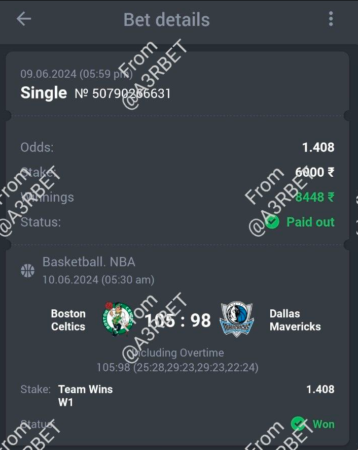A3RBET's tweet photo. Basketball - NBA

🏀 Boston Celtics ML ✅
🔖 1.40
💵 10 Units

#BostonCeltics #NBA #Basketball #SportsBetting #BetOnBasketball #NBAPlayoffs #BostonStrong #NBAChamps #BettingTips #NBA2024 #NBA24 #CelticsWin #BasketballBets #NBAFever #CelticsFan #CelticsFamily #NBAOdds

Like + RT https://t.co/uTu8Vjz0i9