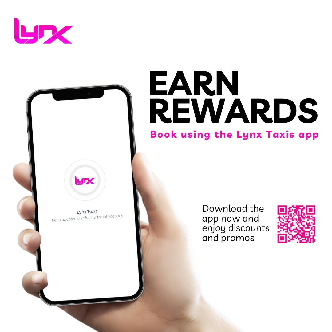 Book a taxi using our <a href="/LynxTaxis/">LYNX</a> app and earn rewards! #stockport #manchester #mcr #macclesfield #wilmslow #cheadle #didsbury #heatons #bramhall #poynton #newmills #knutsford #healdgreen #gatley #parrswood #parklife #levenshulme #hyde #woodley #bredbury #romiley #marple