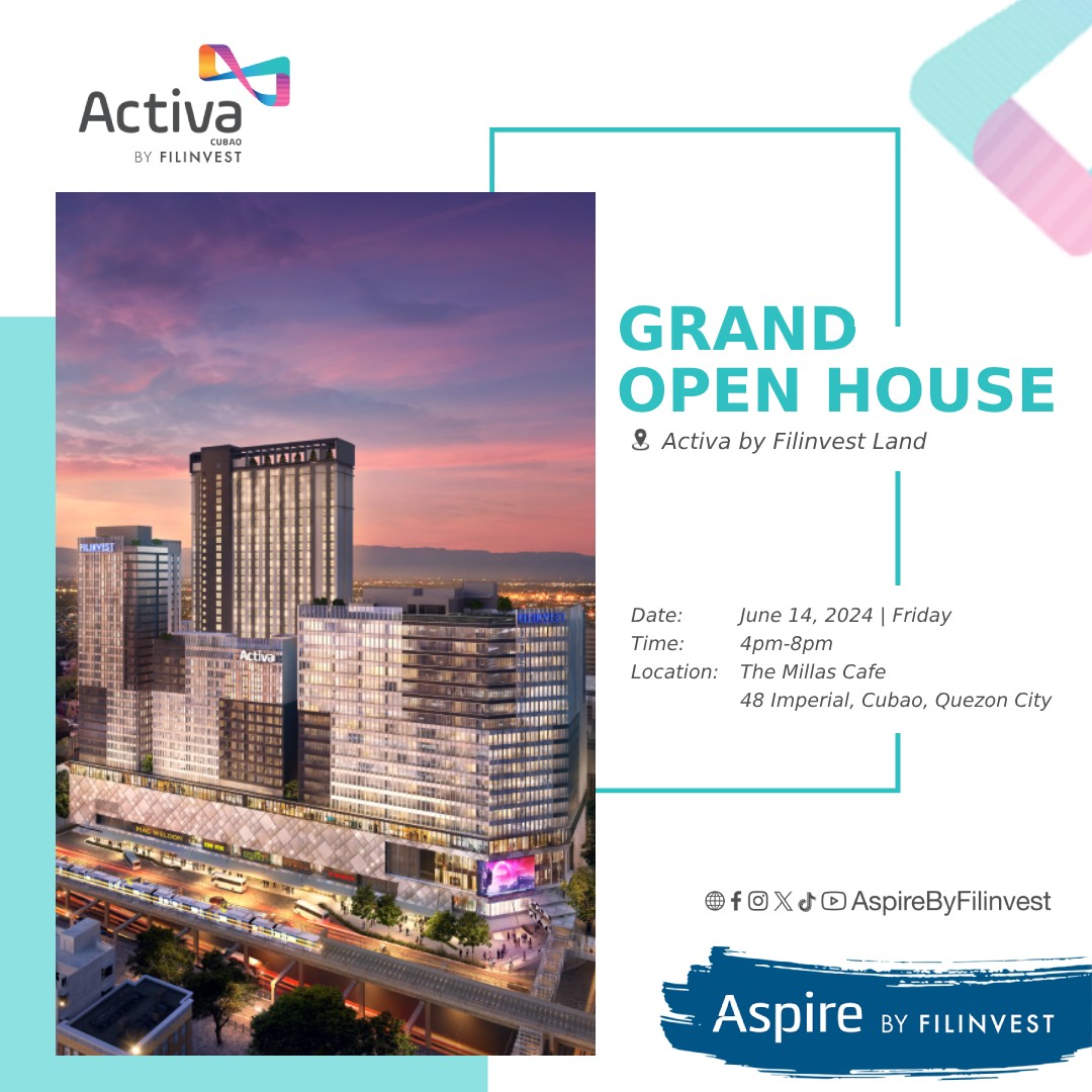 Michela277's tweet photo. Discover Your Dream Home, at Activa by Filinvest Grand Open House!

Explore flexible payment terms, low monthly down payments, discounts, and more!

Join us on Friday, June 14, from 4 PM to 8 PM at The Millas Cafe, 48 Imperial, Cubao, Quezon City.

See you there! https://t.co/EUcqKV95i1