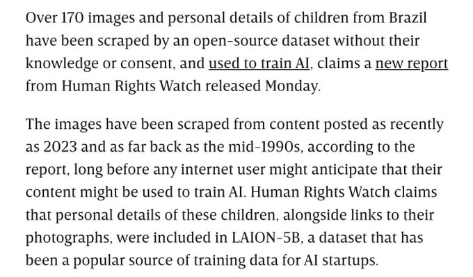 AI Tools Are Secretly Training on Real Images of Children https://t.co/56kh3kuPNm https://t.co/6kSP0