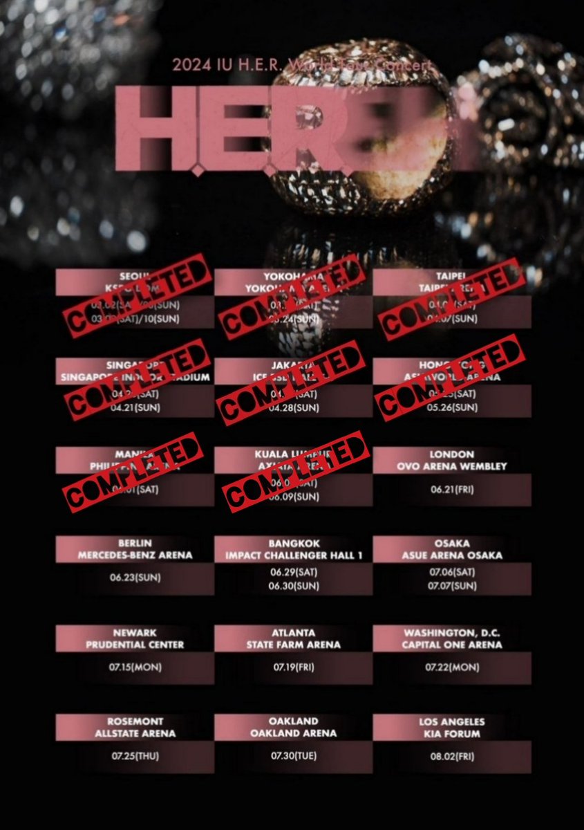 akdmaeum's tweet photo. ✅️ SINGAPORE ➫ 2024.04.20-21 
✅️ JAKARTA ➫ 2024.04.27-28
✅️ HONG KONG ➫ 2024.05.25-26
✅️ MANILA➫ 2024.06.01
✅️ KUALA LUMPUR ➫ 2025.06.08-09
➡️ LONDON ➫ 2024.06.21

The Journey continues ✈️ 💕

#아이유 #IU
#HEREH #HEREH_World_Tour @_IUofficial @lily199iu https://t.co/E26JXa3KRO