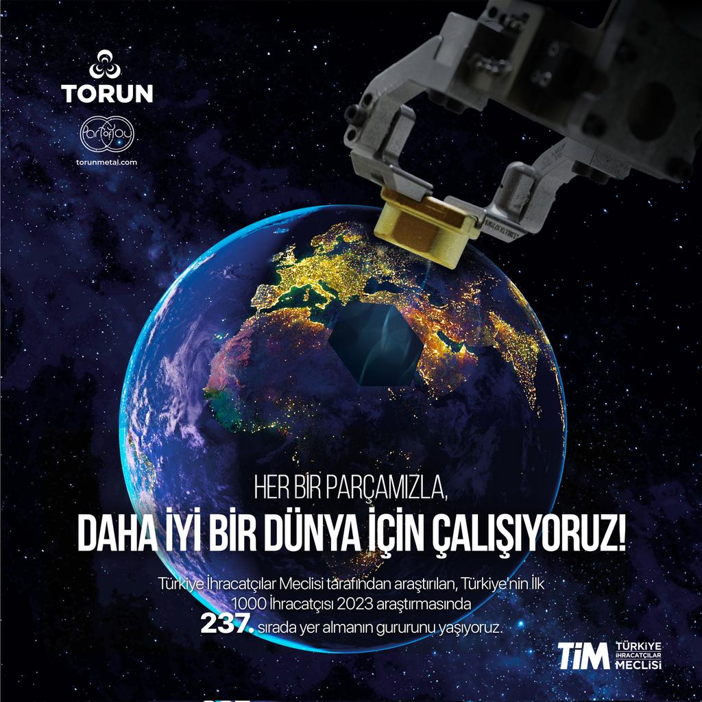 TORUN Metal olarak Türkiye İhracatçılar Meclisi tarafından gerçekleştirilen Türkiye’nin ilk 1000 İhracatçısı 2023 araştırmasında 237. sırada yer almaktan mutluluk duyuyoruz!

Bu başarıyı mümkün kılan tüm çalışanlarımıza ve değerli paydaşlarımıza teşekkürlerimizi sunarız.