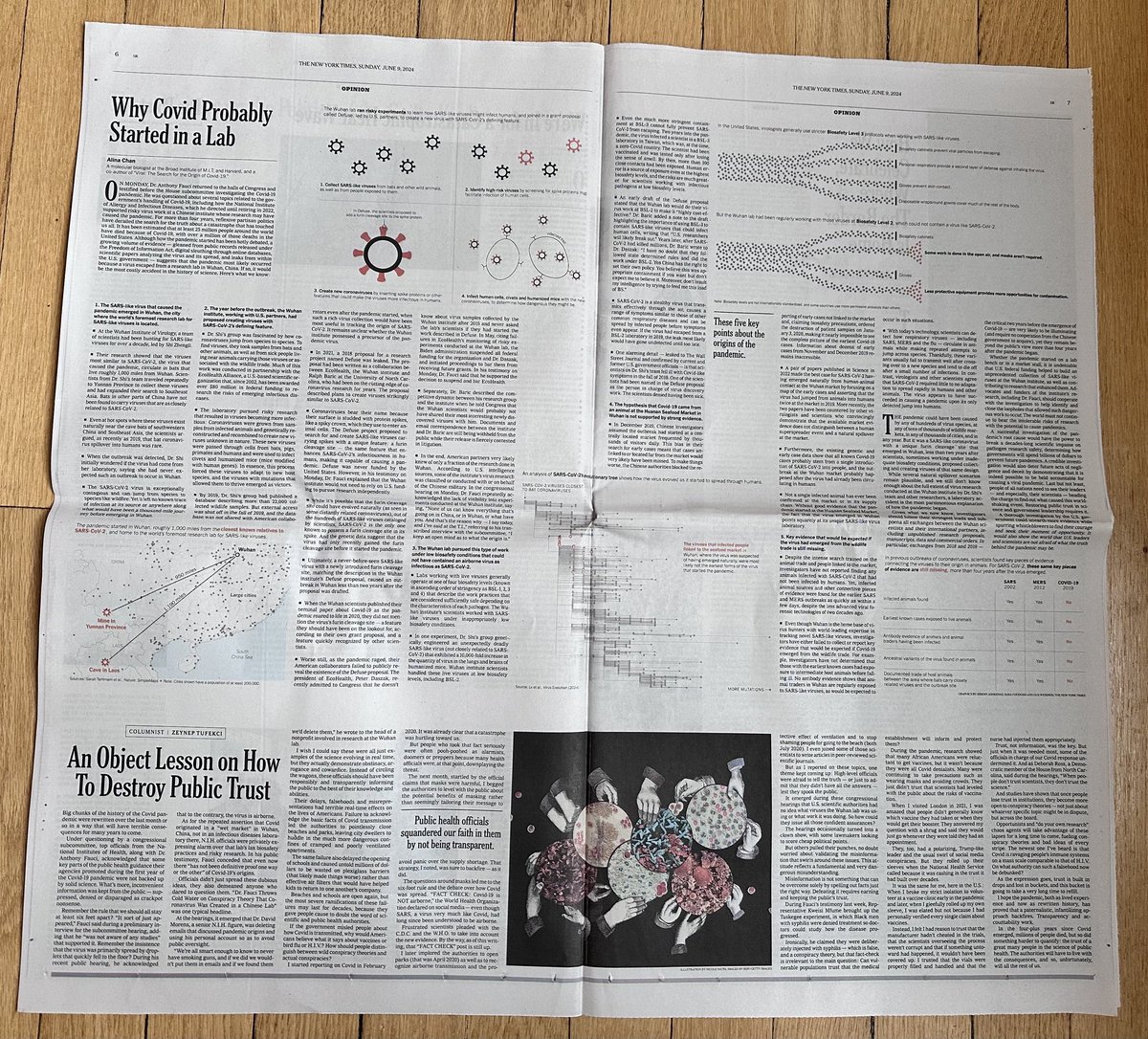 "Perché il COVlD è uscito da un laboratorio". Articolo in doppia pagina sul New York Times. Ci sono voluti solo 4 anni perché la "teoria complottista" diventasse la verità.