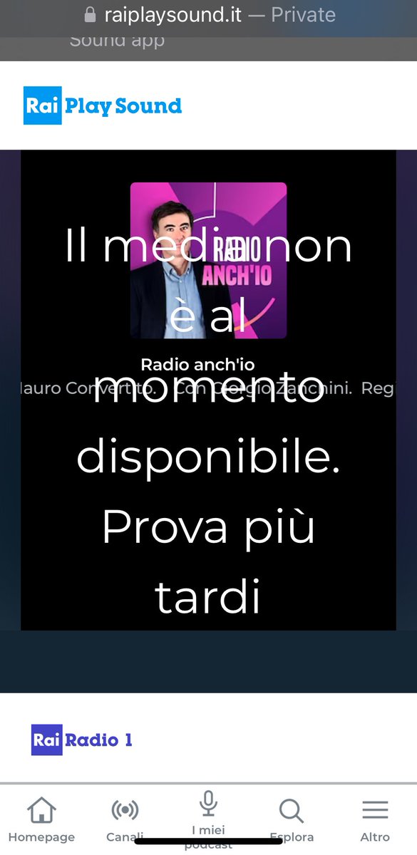 umbertonizza's tweet photo. App che va ma rimane muta, versione Internet che non va, tutto bene @raiplaysound ? https://t.co/Fqzvwxhepv
