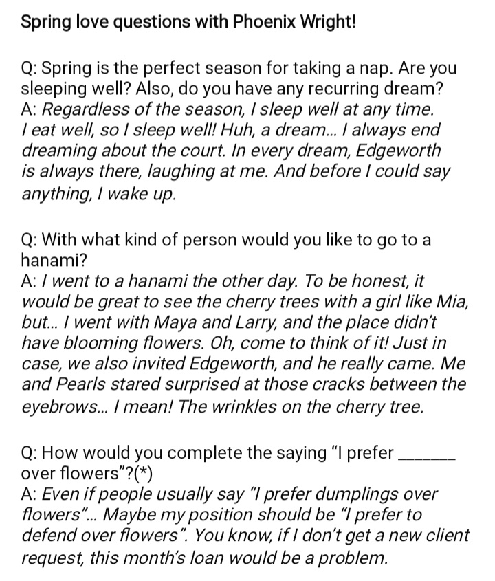 Meliz_Aya's tweet photo. A fictional interview with phoenix and Miles from a magazine! I really like the detail of phoenix giving longer answers and miles short ones💞 https://t.co/zCkdXg1pXJ