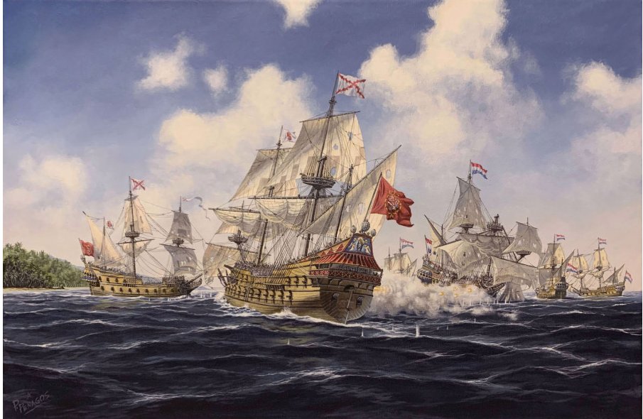 pildorashispan's tweet photo. #TalDíaComoHoy de 1647 los españoles derrotan a los neerlandeses en la batalla del puerto de Cavite, en la bahía de Manila, en el marco de la Guerra de los 80 Años.

Contando tan sólo con los cañones del castillo de San Felipe y los del galeón San Diego, los españoles fueron capaces de repeler a los 12 galeones enemigos.

Los neerlandeses ya habían conquistado diversas factorías y enclaves portugueses a lo largo de las costas del Índico, de difícil defensa por los lusos.

Pensaron los neerlandeses que podrían igualmente tomar las Filipinas.  Pero no contaron con la destreza y determinación en combate de los hispanos, así como con el fundamental apoyo de los nativos filipinos.

Lo intentaron a lo largo de 1646 (5 combates de la batalla de La Naval de Manila, cuya victoria sobre los neerlandeses aún se celebra con la procesión de la Virgen del Rosario) y de 1647.

Tras este último intento en Cavite, y con su almirante Martin Gertzen herido de muerte, los neerlandeses se retiraron definitivamente.

🖼️Carlos Parrilla