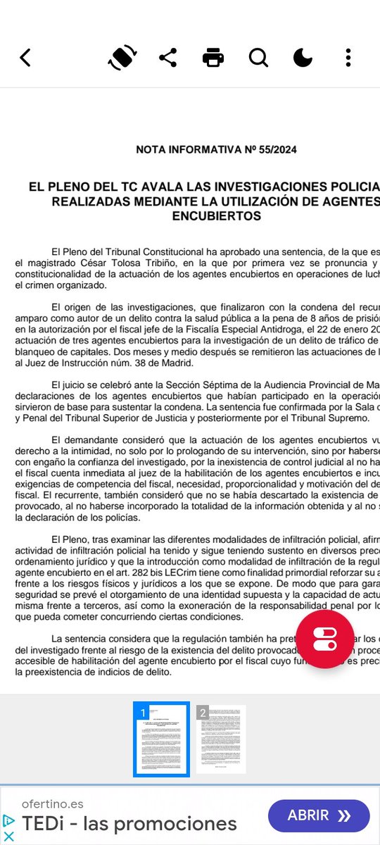 El Pleno del TC avala las investigaciones policiales realizadas mediante la utilización de agentes encubierto
