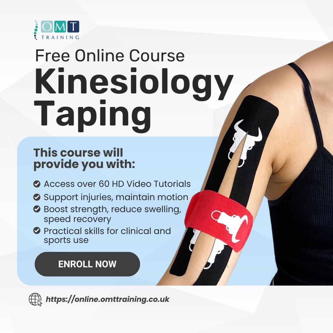 OMTtraining's tweet photo. Master kinesiology taping techniques through our FREE online course, offered exclusively at OMT Training.
https://t.co/glDtyqkndW
Advance your practice for enhanced patient results.
#osteopathy #ktaping #kinesiology #onlineeducation #physicaltherapy #taping #manualtherapy https://t.co/SFQQ3bRm31