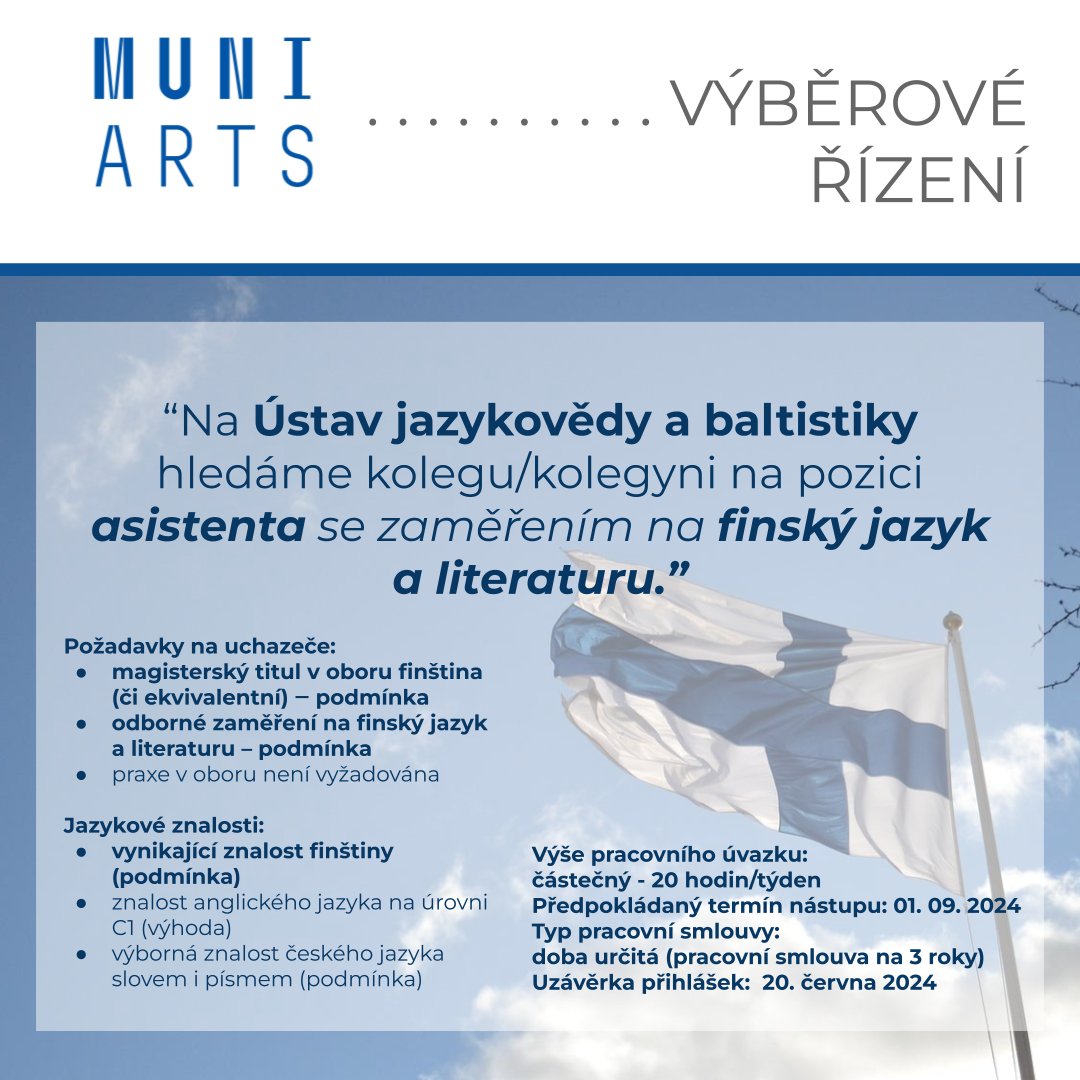 researchjobs_cz's tweet photo. Na Ústav jazykovědy a baltistiky FF MU @muni_arts hledáme kolegu/kolegyni na pozici asistenta se zaměřením na finský jazyk a literaturu (částečný úvazek)
Více na: https://t.co/yuwCY5iYAp
#Finsko #FFMU https://t.co/erOkUQQ3zD
