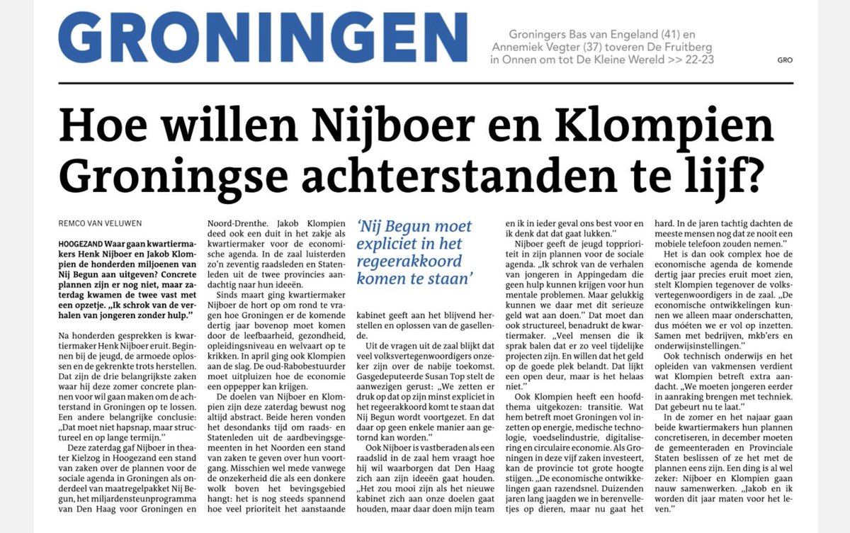 Afgelopen zaterdag in Hoogezand met raadsleden en statenleden gesproken over de sociale en economische agenda van Nij Begun. Verslag in <a href="/dvhn_nl/">Dagblad van het Noorden</a>