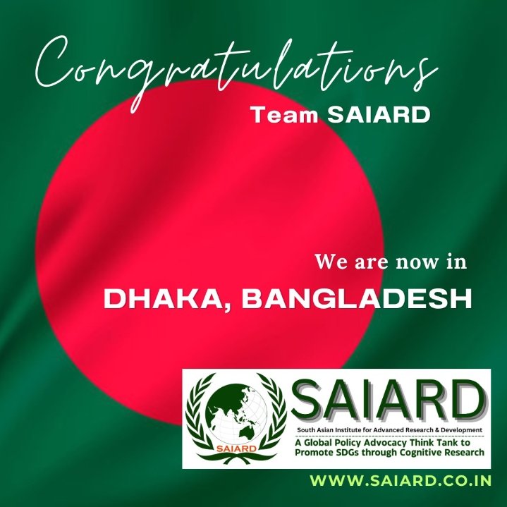 Congratulations team.
We are thrilled to announce the opening of a new <a href="/SaiardK/">SAIARD, a Think Tank</a> <a href="/SAIARD2/">SAIARD</a> chapter in Bangladesh. 

This is a significant milestone for our organization as we continue to expand our presence and impact across the #Global_South.

saiard.co.in