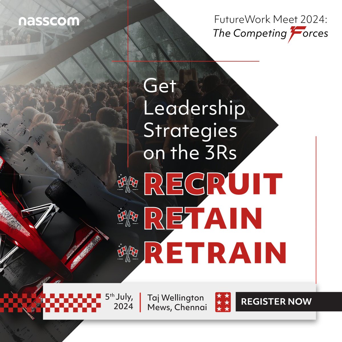 NasscomEvents's tweet photo. How ready are you for the future of work? 🚀   

Tech is changing everything, and knowing how to Recruit, Retain, and Retrain top talent is key!  

Dive into #nasscomFutureWork Meet: The Competing Forces. Let's talk about GenAI's role in work, fresh leadership vibes, and what today's employees really want. Unlock game-changing insights and network with the trailblazers shaping tomorrow. Join us!   

July 5, 2024 | Taj Wellington Mews, Chennai.   

Register now: https://t.co/N5SNnhI1au  

#FutureOfWork #HRInnovation #Leadership