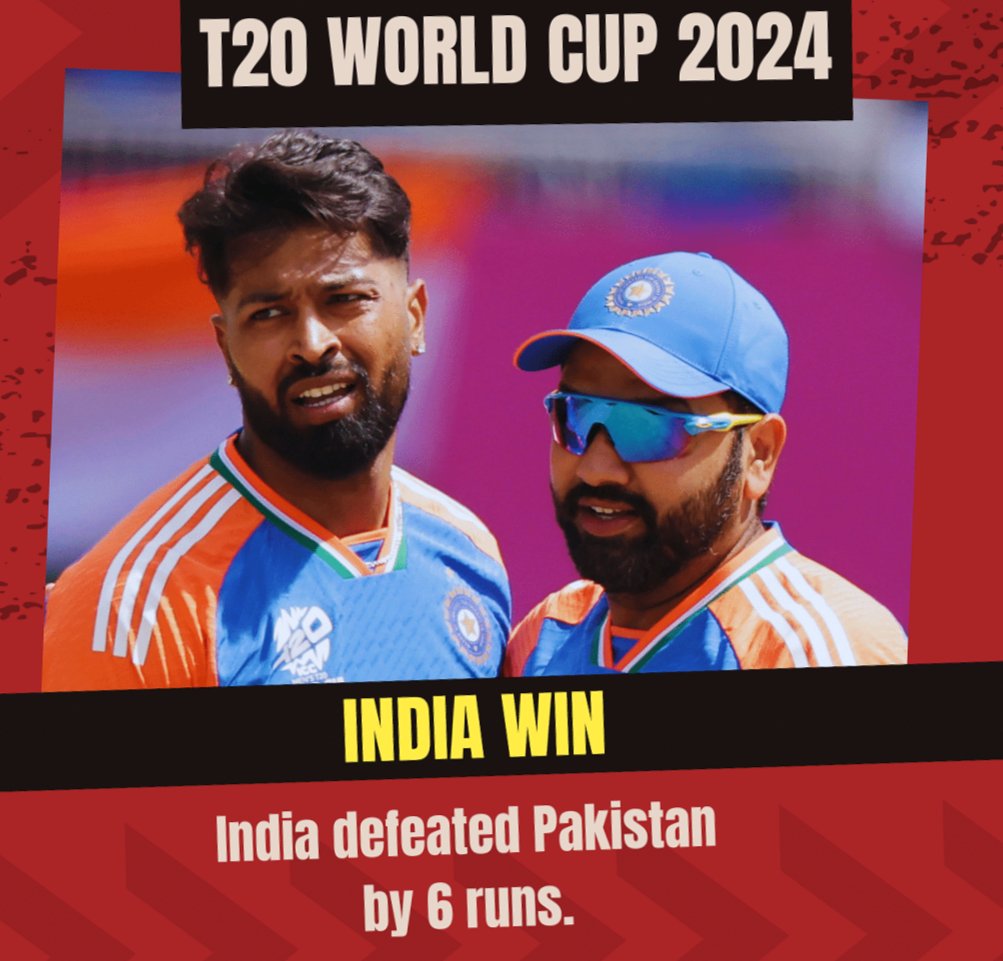 Srjaat96's tweet photo. Brilliant Come back by Team India
#INDvsPAK 
#CricketUpdate 
#ICCT20IWC2024 
#worldcup
#win https://t.co/FySX35hdTW