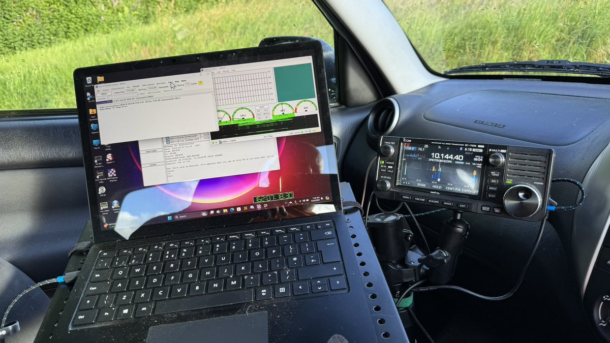 M0IAX's tweet image. Following towbar and electrics fitting that took all day, my in car digital ham shack is back in and working again :-) quick check of #winlink and #js8call to start the day. Will be looking for a small trailer to set up for radio and camping :-)