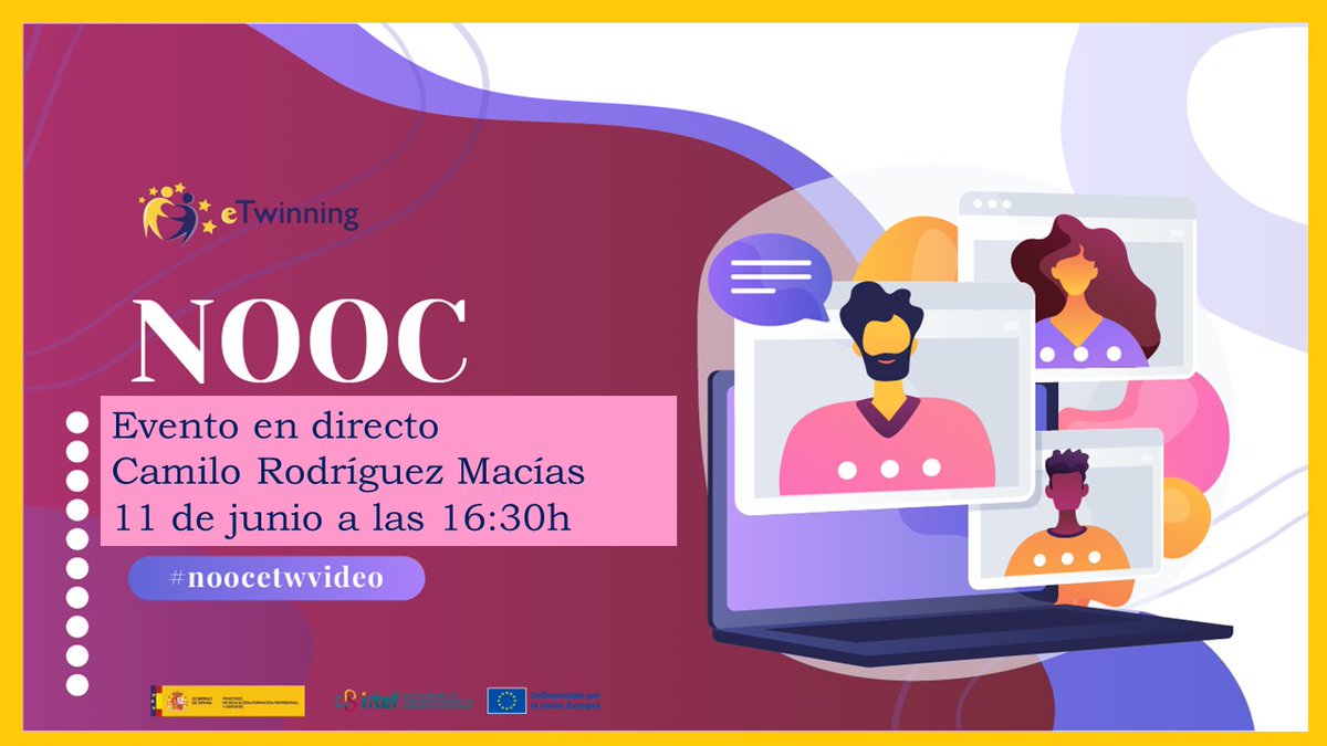 💡Sácale partido a las videoconferencias entre soci@s y estudiantes en #noocetwvideo
✍️enlinea.intef.es/courses/course…
👌Mañana martes tendremos Webinar <a href="/eTwinning_es/">eTwinning España</a>  
📅11 de junio, 16:30h
📺acortar.link/I5V7FJ
📑Aprende hasta el 14 de junio
😉¡Pronto nos veremos! <a href="/educaINTEF/">Educación INTEF</a>