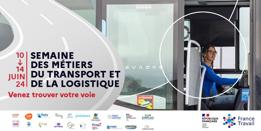 Lancement de la 3e édition de la Semaine des métiers du #transport et de la #logistique 🚎📦

Près de 900 événements organisés #AvecFranceTravail et ses partenaires partout en France ➡️ francetravail.org/accueil/commun…

🤝 <a href="/OPCO_Mobilites/">OPCO Mobilités</a> <a href="/FNTVFrance/">FNTV France</a> <a href="/UTP_Fr/">UTPF Union des Transports Publics et Ferroviaires</a> <a href="/CGF_CF/">Confédération des Grossistes de France - CGF</a> <a href="/Ecologie_Gouv/">Ministères Territoires Écologie Transports</a> <a href="/AFTRAL/">AFTRAL</a>