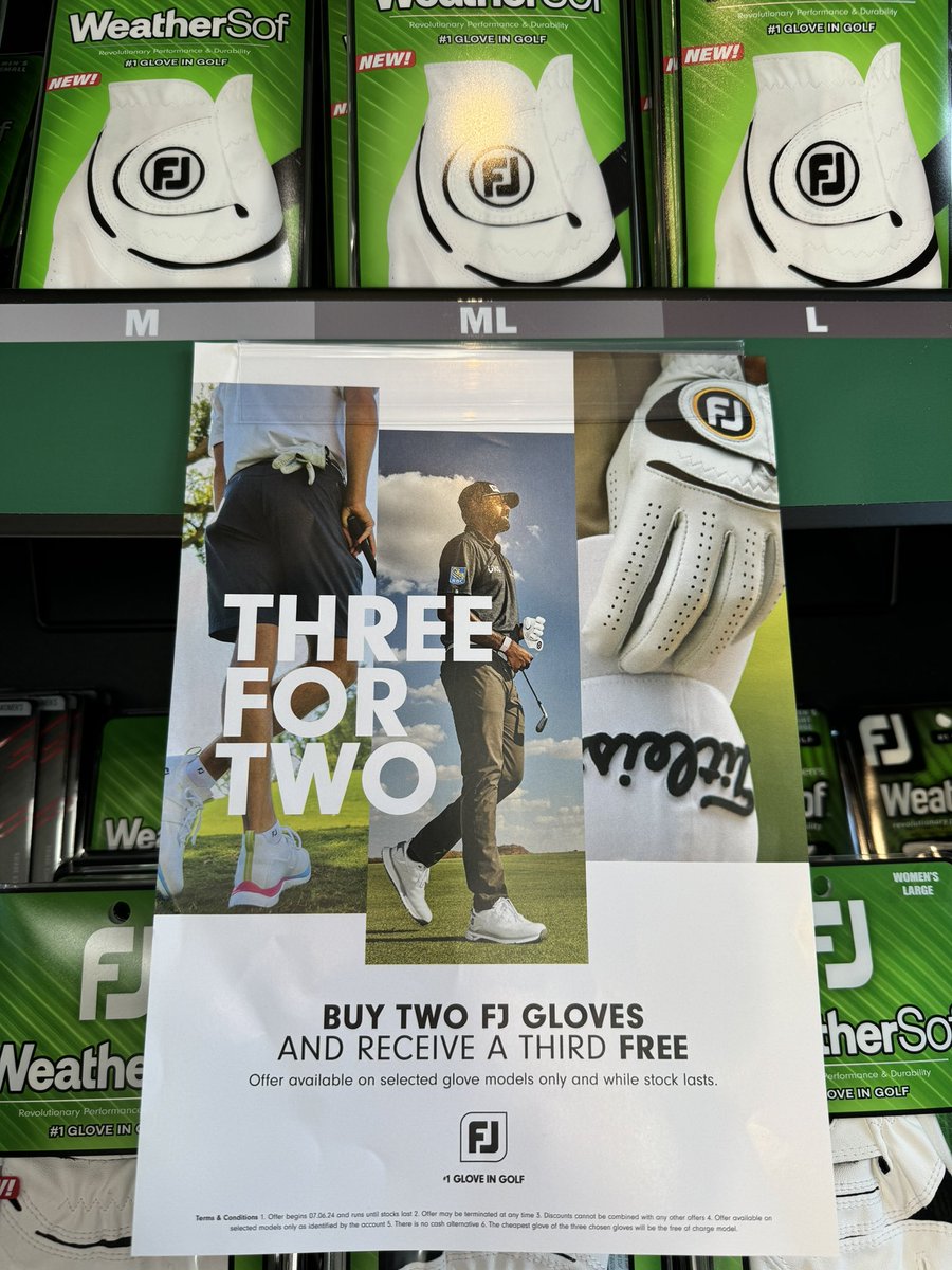 HartfordGolfC's tweet image. 3️⃣ FOR 2️⃣ on FootJoy gloves now at #hartfordgolf 

Save up to £19.99 on the #1gloveingolf

Leather, all-weather, ladies, men’s, left hand, right hand, junior, cadet fit - we have them all!! 

Stock up now and save some money with our 3 for 2 deal on FJ gloves now. 

#footjoy