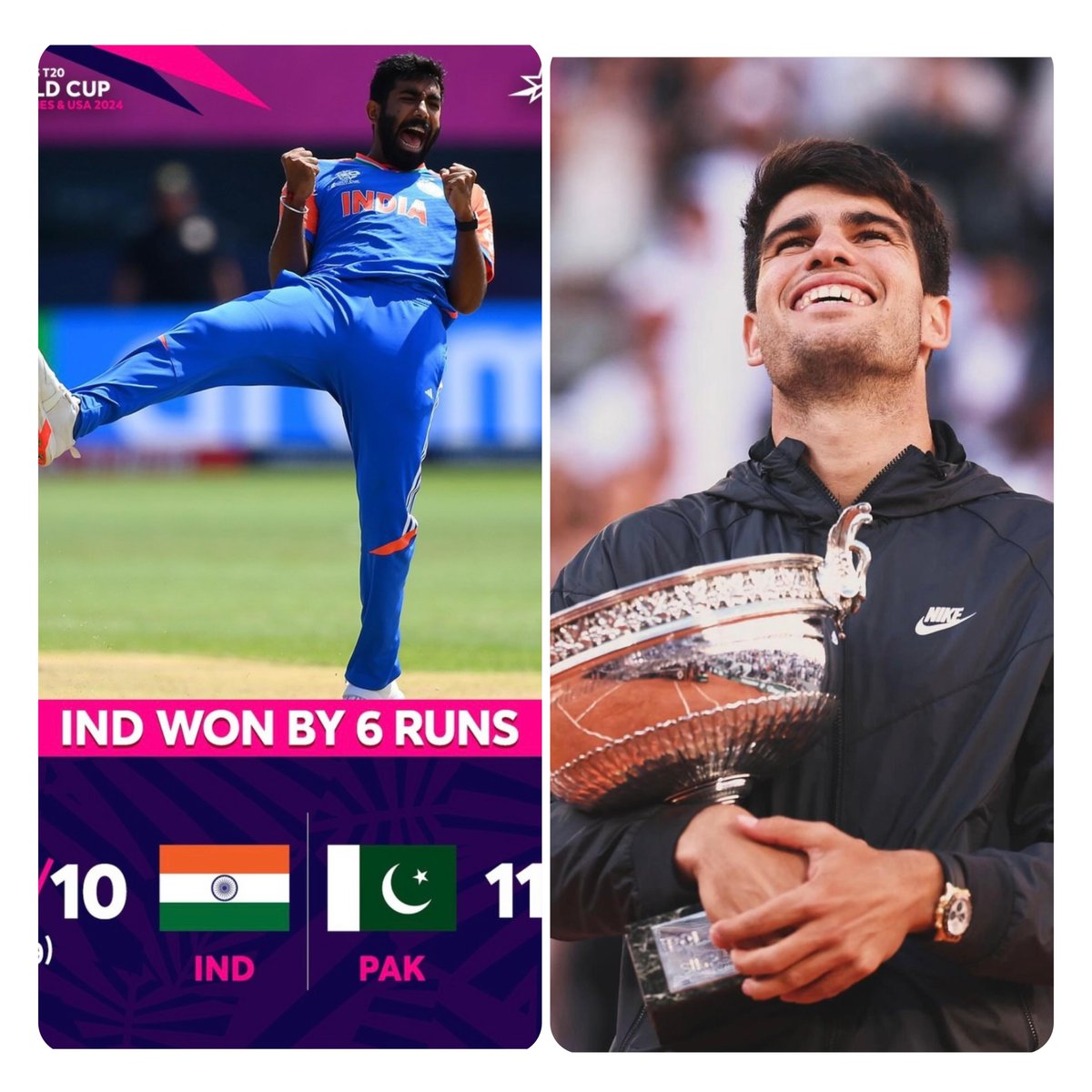Where is the petition to shift all important sporting events to Saturday?? Nevertheless Thanks to these amazing men for Monday morning smile <a href="/carlosalcaraz/">Carlos Alcaraz</a> <a href="/Jaspritbumrah93/">Jasprit Bumrah</a>