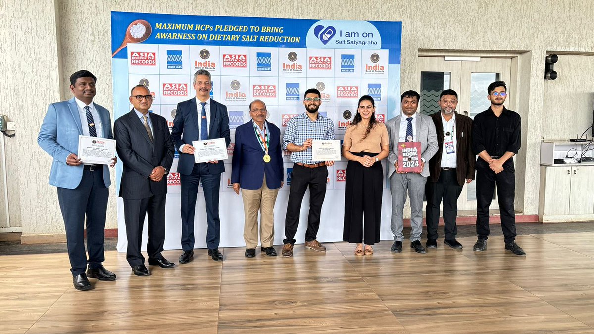 indiabookrecord's tweet image. A new history has been made as Micro Labs, Bengaluru, Karnataka, engraved its name in the India Book of Records for the ‘Maximum HCPs Taking an Online Pledge for Salt Reduction!’
@MicroLbsLtd
#MicroLabs #SaltReduction #HCPPledge #IndiaBookOfRecords #HypertensionAwareness