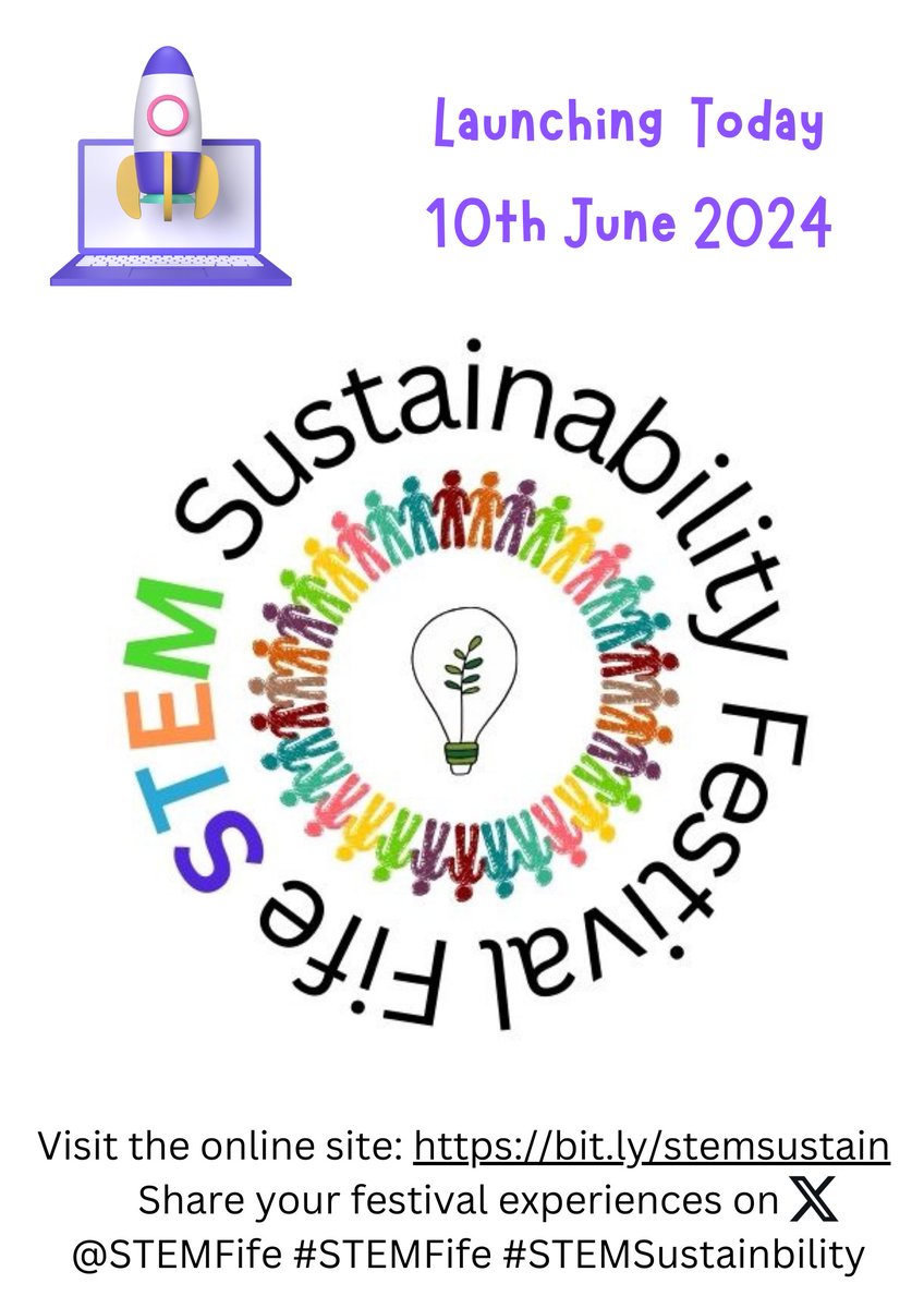 It is here! The Fife #STEMSustainability Festival officially launches today. Visit the website: bit.ly/stemsustain We will share posts from  live workshops and events in our schools and settings this week here #STEMFife #STEMSustainability Tag us <a href="/STEMFife/">STEM and LfS Fife</a> 🤖🌍💡🫶