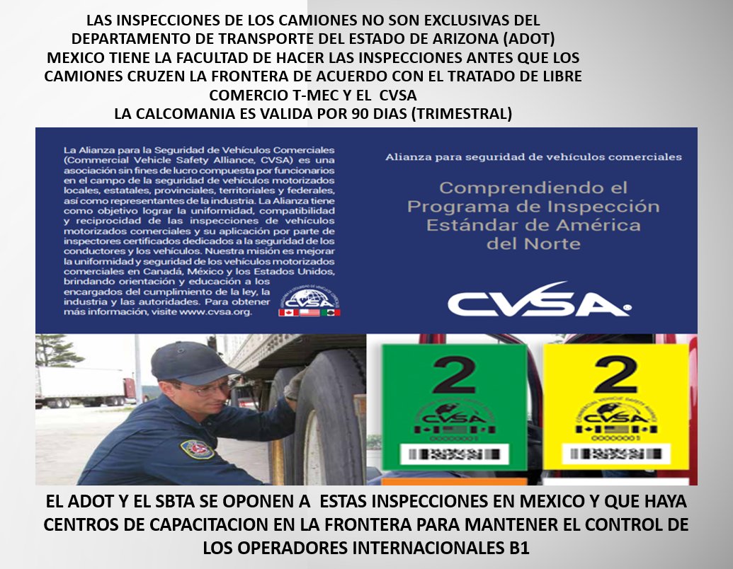 BuroOperadorB1's tweet photo. 5 recomendaciones para ahorra dinero en su empresa de transporte internacional:
Mantenimiento preventivo periódico: 
1.- las empresas de transporte deben inspeccionar, reparar y mantener sistemáticamente toda su flota.
2.- El mantenimiento preventivo regular no sólo reduce las averías inesperadas, sino que también mejora la eficiencia del combustible, la seguridad y la vida útil de los camiones.
3.- Inspecciones anuales: todos los camiones comerciales deben someterse a una inspección anual realizada por un inspector calificado. Esto garantiza el cumplimiento de las normas de seguridad e identifica cualquier problema que deba abordarse
Inspecciones diarias posteriores al viaje: 
Los conductores de camiones desempeñan un papel crucial en la seguridad. Deben completar una inspección diaria posterior al viaje e informar cualquier problema a sus empleadores. Este enfoque proactivo ayuda a prevenir accidentes
3.- Cumplimiento de las regulaciones: las empresas de transporte tienen el deber de garantizar que sus flotas cumplan con los estándares de calidad de servicio y cumplimiento en tiempo y forma con la entrega de la carga. (evitando multas por parte del proveedor).
4.- Estándares FMCSA y DOT: Estos regulan las actividades de mantenimiento de vehículos y las inspecciones fisico-mecanicas 4 veces al año. El cumplimiento de estos estándares es fundamental para la seguridad de los empleados y reducir el riesgo de multas o fuera de servicio.
5.- Recuerde, capacitar adecuadamente los operadores no sólo prevención de accidentes, sino que también cursos de Prevencion de uso de alcohol y drogas en cumplimiento del programa CLEARINGHOUSE de la FMCSA.