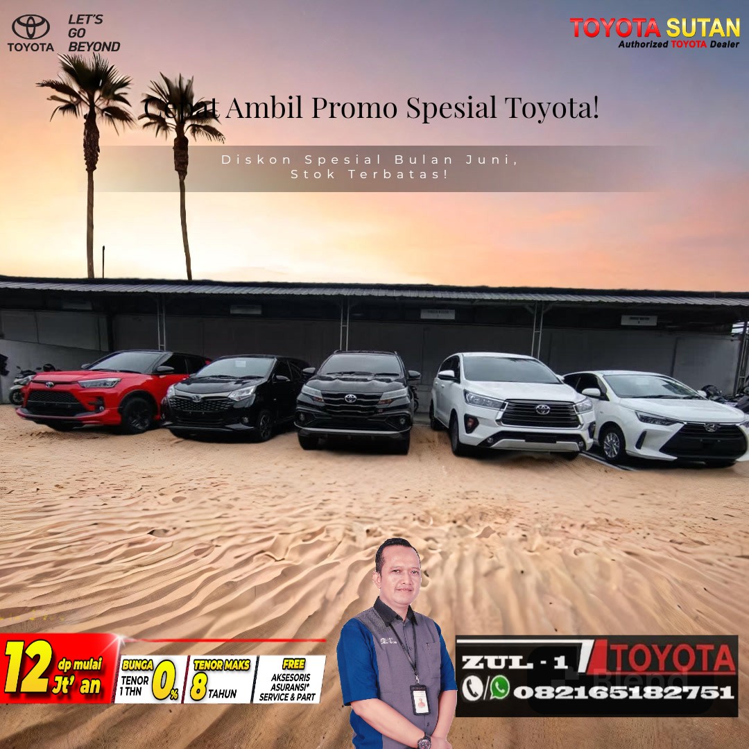 zul_one's tweet photo. Ambil Promo Spesial All New Toyota 
* DP Mulai 12 jtan, 
* Bunga Mulai 0%,
* Tenor Sampai 8 Tahun,
* Free Aksesoris &amp; Part.

Pesan sekarang ya ...  Stok terbatas Bosque !!

#promojuni 
#toyotasutan 
#promotoyota https://t.co/PY15siPiya