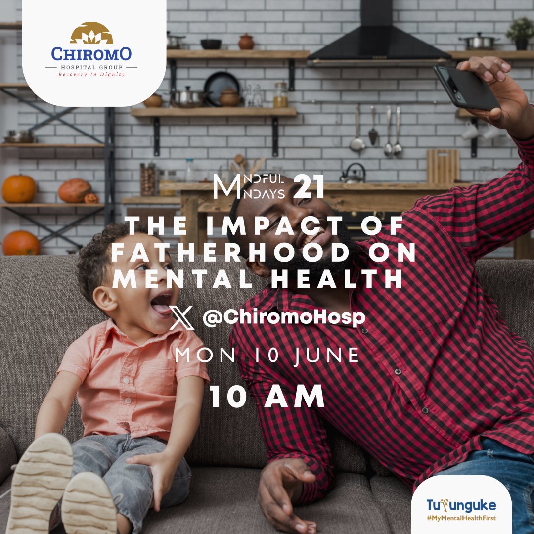 Chiromo Hospital Group (@chiromohospgrp) on Twitter photo Welcome to the 21st edition of the #MindfulMondays X Chats where we demistify #MentalHealth
Topic of the day: Impact of Fatherhood on Mental Health
On the panel we have:
<a href="/njugunacharlaw/">Charles Njuguna Epaphroditus🇰🇪</a>, @Lucas_fondo, <a href="/GeorgeJMsuya/">Dr. Bigfish</a> <a href="/danwallacepsych/">DanwallacePsych</a>, @mohamed_dhali, @cbtKenya & <a href="/iankiplangat4/">ian kiplangat</a> Welcome to the 21st edition of the #MindfulMondays X Chats where we demistify #MentalHealth
Topic of the day: Impact of Fatherhood on Mental Health
On the panel we have:
<a href="/njugunacharlaw/">Charles Njuguna Epaphroditus🇰🇪</a>, @Lucas_fondo, <a href="/GeorgeJMsuya/">Dr. Bigfish</a> <a href="/danwallacepsych/">DanwallacePsych</a>, @mohamed_dhali, @cbtKenya & <a href="/iankiplangat4/">ian kiplangat</a>