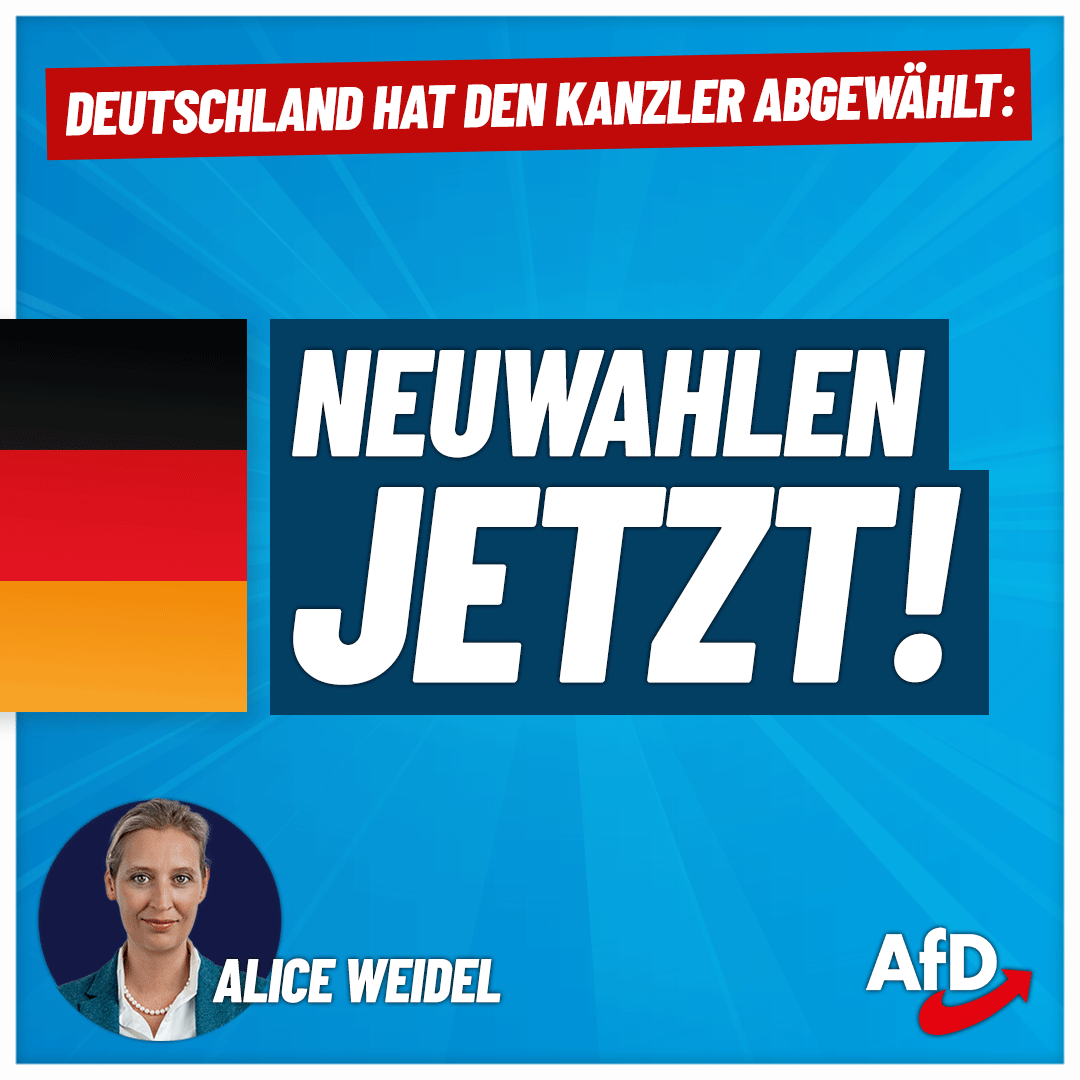 Alice_Weidel's tweet photo. Die gestrige #Europawahl war mehr als das: Deutschland hat gleichzeitig Kanzler &amp; #Ampel abgewählt. Für #Scholz gibt es jetzt nur noch eine Aufgabe: Den Weg freizumachen für #Neuwahlen - statt ein weiteres Jahr gegen eine große Mehrheit der Bevölkerung zu regieren! #AfD https://t.co/Ft2iSuXn8n