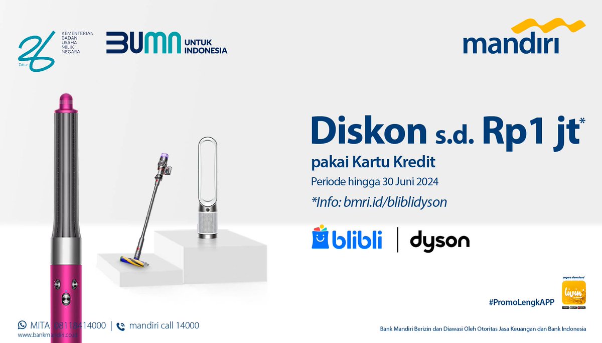 mandiricard's tweet photo. Tampilan rambut hingga rumah, jadi lebih ikonik pakai produk Dyson Supersonic! π«
Nikmati diskon hingga Rp1 juta di Blibli dengan Mandiri Kartu Kredit! π³
Cek info lengkap di: https://t.co/k5lPxnDNhZ
#DysonSupersonic #Blibli
#MandiriKartuKredit
#PromoLengkAPP
#BankMandiri https://t.co/Dp9ZgfM5dY