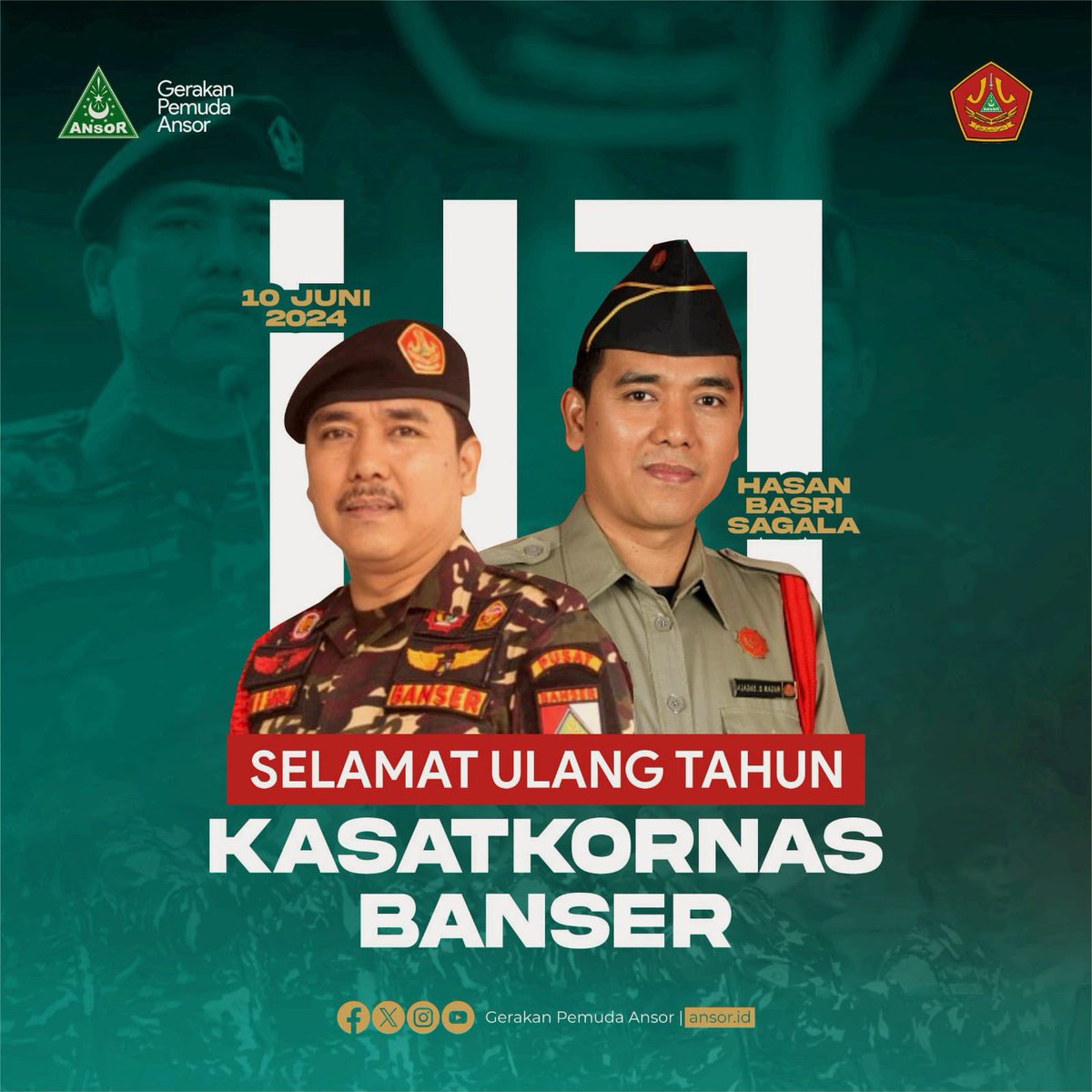 Selamat Ulang Tahun Komandan Hasan Basri Sagala Kasatkornas Banser. Semoga panjang umur, murah rezeki dan selalu riang-bahagia. 

Tetap menjadi teladan dalam berkhidmah, solid dan padu dalam satu komando.