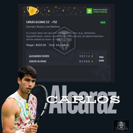 InsiderPickz's tweet photo. Carlos Alcaraz ✅ 4k cash out https://t.co/OTpeGri1Pr